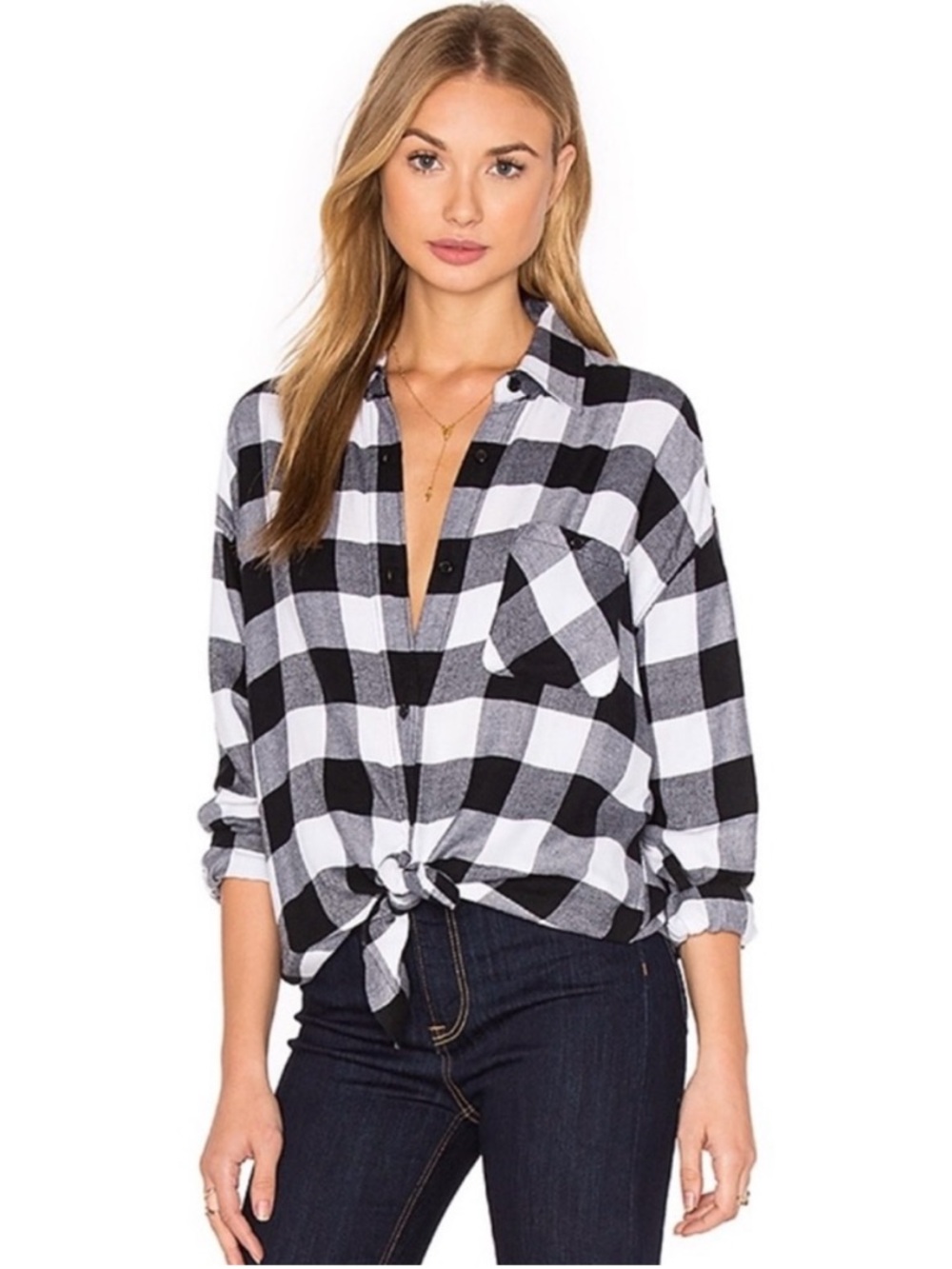 Rails Size S Jackson Black & White Buffalo Check Button-Down Flannel Top Cotton